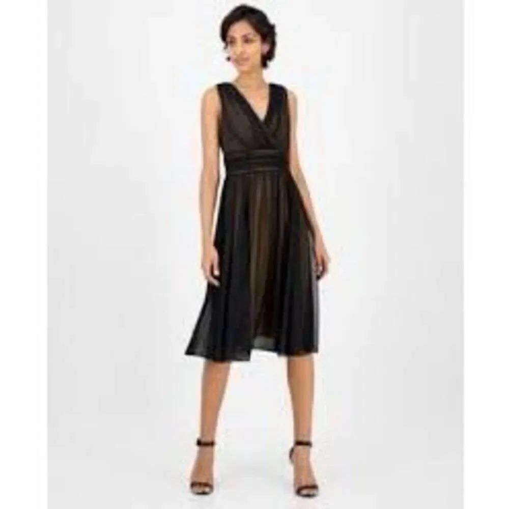 Connected Apparel Size 14 Sheer Chiffon Overlay Midi Dress Black Witchy Whimsy